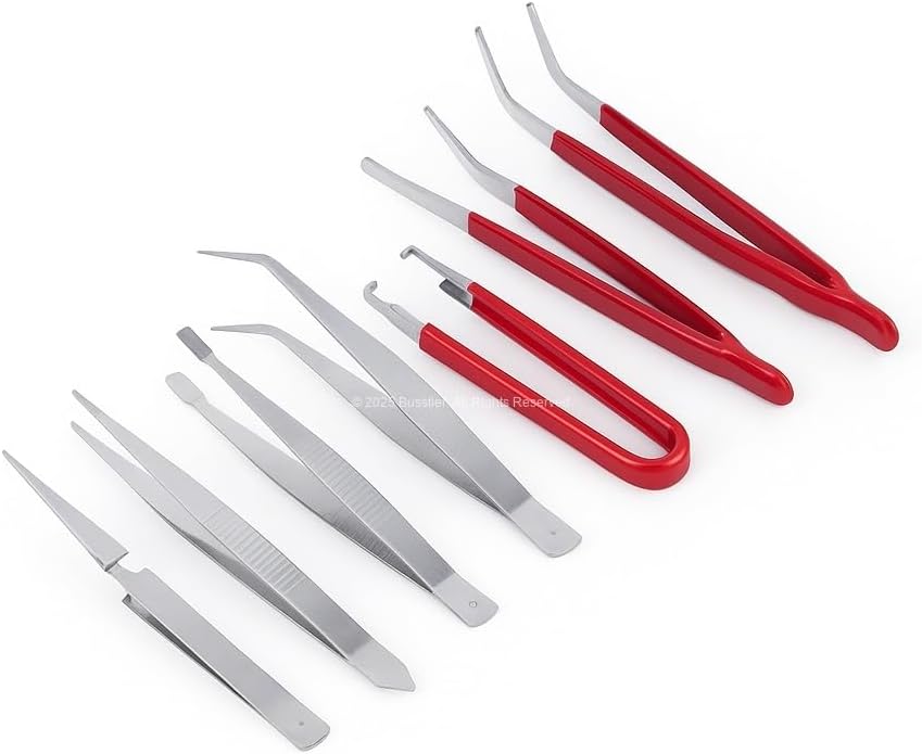 Busstier Repair Tweezers Set, 7 Pieces, Stainless Steel, Antimagnetic and Corrosion Resistant, Professional Tweezers Set for Electronic and Precision Works