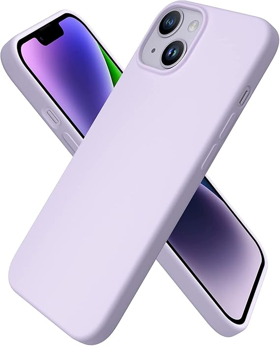 URUCHI iPhone 14 Plus / 15 Plus ile Uyumlu Kılıf, İçi Kadife Kaplamalı İnce Sıvı Silikon Tam Koruma Yumuşak Jel Silikon Kapak, Lila