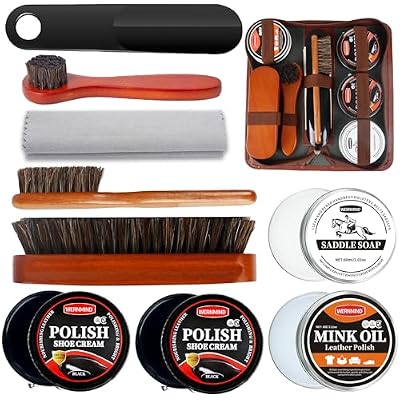 Black Brown Shoe Polish Kit Saddle Soap Mink Oil Leather Boot Shoe Shine Kit Conditioner Cream Wax Care Clearner Set