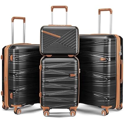 Hard Shell Luggage Sets 4 Piece with 360 Spinner Wheels,Lightweight Suitcase Set with TSA Lock,Travel Luggage Set with Telescoping Handle,Light and Strong,Easy to Clean Black 2