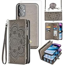 Asuwish Phone Case for OnePlus Nord N20 5G Zipper Wallet Cell Cover with Tempered Glass Screen Protector Strap Flower Card Holder Slot One Plus N 20 G5 1 Plus 20N 1plus One+ 1+ N205G Women Girls Blue