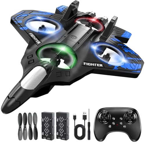 Foam Remote Control Airplanes, RC Planes with Light, RC Airplane Fighter Jet for Kids Adults 8-16, 360 Flip, Stunt Roll, Drones for Kids 8-12, Airplane Toy Gifts for Kids BoysBlue