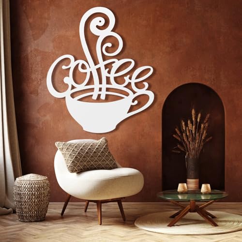 Flewfar Metal Coffee Wall Decor, Coffee Cup Silhouette, Coffee Bar Signs for Kitchen Living Room, Black Coffee Cup Wall Art Coffee Bar Decor White, 30 x 30  76 x 76cm