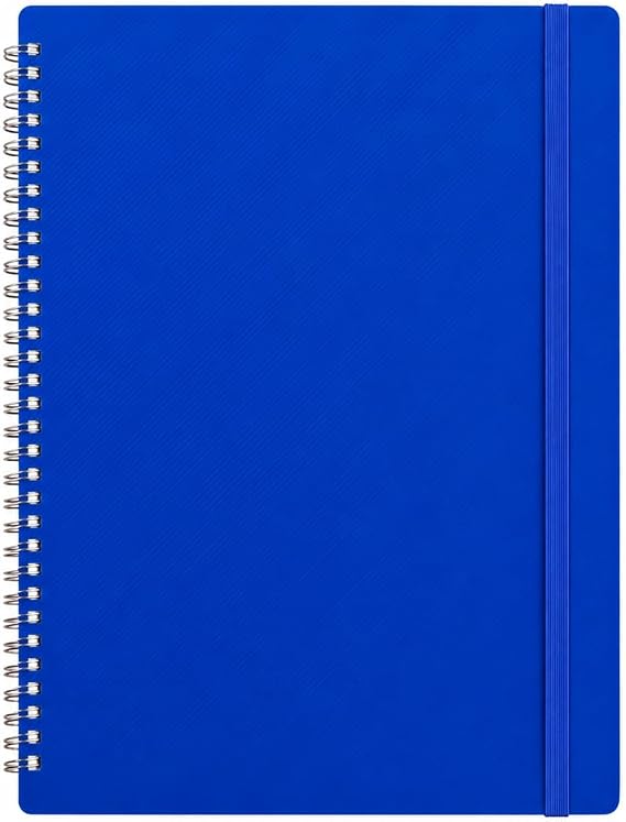 Shineone A6 Spiral Notebook, Twin Wire Bound, Lined Ruled Journal, Pastel Colour Poly Cover with Elastic Band (Blue)