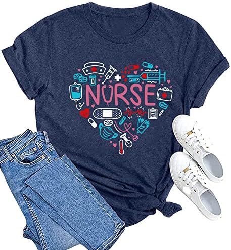 MAIHUN Women Nurse Life Shirt Nurse Letter Print Tee Tops Nurse Day Gifts Shirts Inspirational Short Sleeve