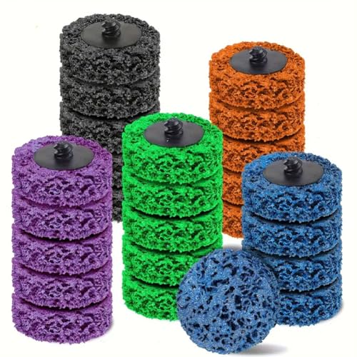 25PCS 2 Inch Quick Change Strip Discs for Die Grinder & Drill - Paint Stripping Wheel, Rust & Oxidation Removal, Surface Prep Tools with 5 Grits BlueGreenOrangePurpleBlack