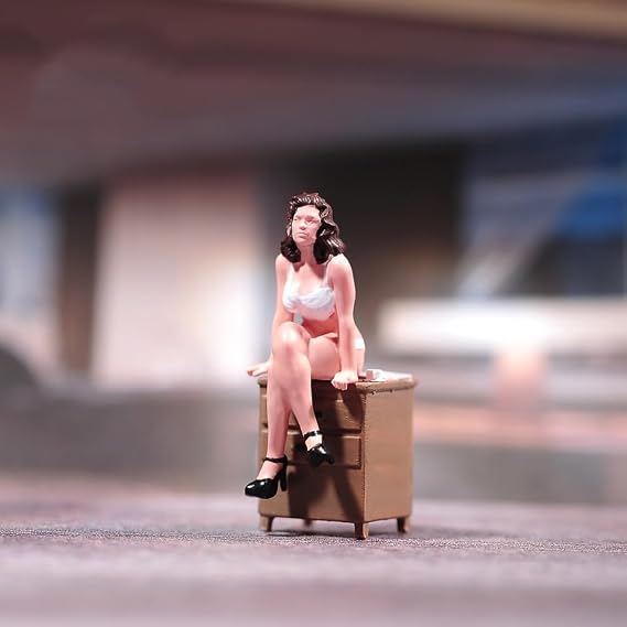 Bikini Nude Office Lady Figure, Sexy Bikini Lady Figurines Seated on Cabinets, 1/24 Scale Miniature Naked Bikini Female Figurine, Sexy Female Sitting Position Figure