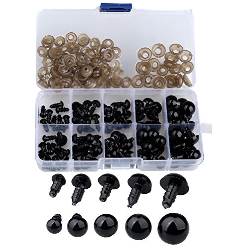 SUMAJU 200PCS Safety Eyes for Crochetingi,6-12 mm Plastic Crochet Eyes with Washers Black Safety Eyes for Crochet Crafts, Stuffed Animal DIY Halloween Decorations