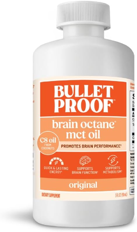 Bulletproof Brain Octane C8 MCT Oil Travel Size, 3 oz 100% Pure Coconut Oil, Triple-Distilled Keto Energy Supplement for Coffee & Smoothies, Unflavored, No Additives or Fillers, Non-GMO