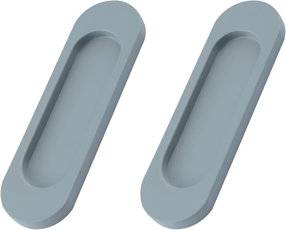 MOROBOR Self-Stick Oval Sliding Door Pulls, 2pcs Aluminum Alloy Flush Pull Punch-Free Handle for Sliding Barn Doors Windows Cabinets (Blue, 100mm)
