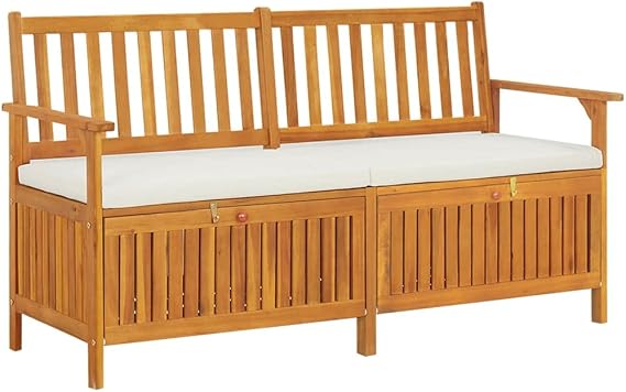 vidaXL Storage Bench with Cushion 58.3" Solid Wood Acacia | Crafted from solid acacia wood, Plenty of internal storage space, Modern design that fits any room