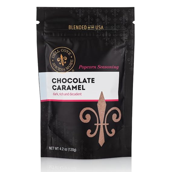 Chocolate Caramel Popcorn Seasoning | Non-GMO & Gluten Free | Vegan | Healthy Gourmet Popcorn, Buttery and Sweet Caramel Popcorn Seasoning | Dell Cove Spices - 4.2 oz