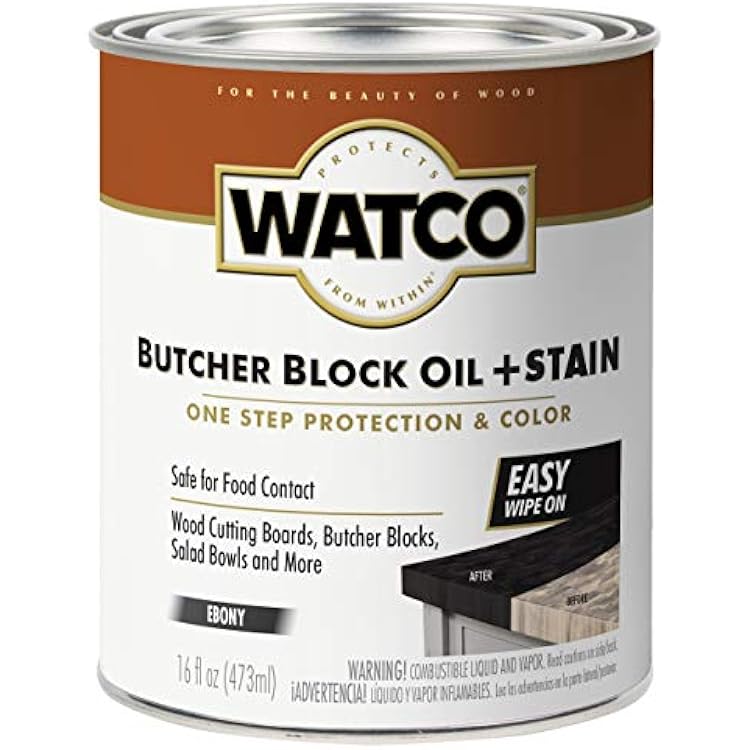 Watco Butcher Block Oil  Stain | Safe for Food Contact | Durable Protection | Easy WipeOn Application | Ebony | Pint