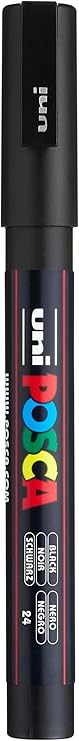 POSCA PC-3M Paint Markers, Reversible Fine Tip (0.9-1.3mm), Black | Water-based opaque paint for 50+ surfaces, bullet tip control & precision, quick-drying, mixable & layerable, ACMI-certified