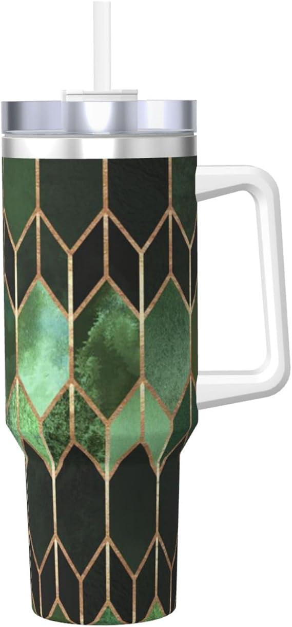 Stained Glass Green,40OZ Ice Bully Cup with Handle Stainless Steel Mug Water Bottle