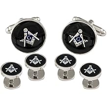 Cuff-Daddy Mens Freemason Masonic Cufflinks Studs Silver Black with Presentation Box Cufflinks Shirt Accessories Business Attire Storage Travel Box Special Occasions