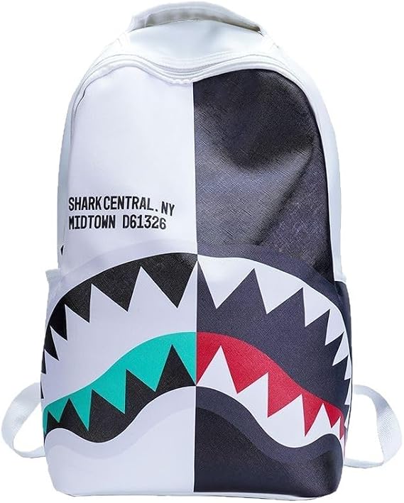 Shark Graffiti Casual Backpack for Men and Women: Fashionable, Trendy, sporty, Large Capacity (Black and White)