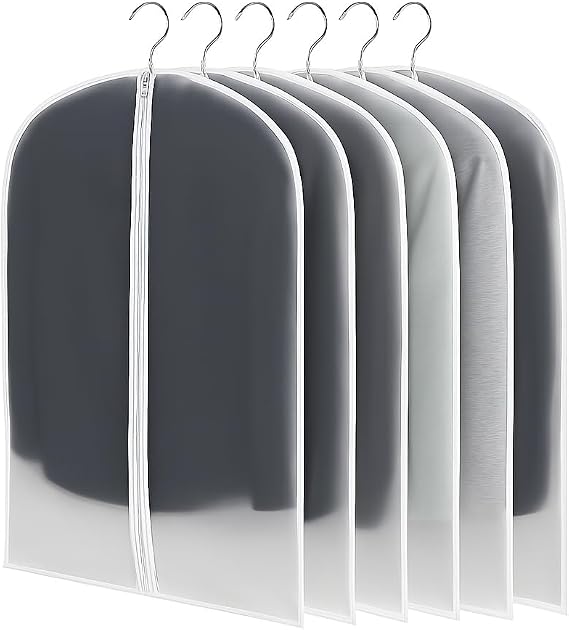 CNMTCCO Clothes Covers Protector Bags 6Pcs With Zip PEVA Translucent Garment Covers Set (60 X 100 Cm) For Suits, Dresses, Jackets, Shirts, And Evening Gowns – Storage And Protection