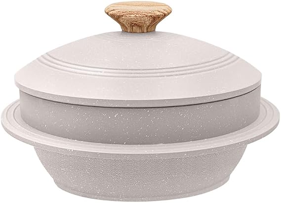 Non-Stick Korean Stone Bowl with Lid, 18 cm, Induction, White