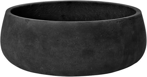 Elegant Low Planter Modern Heavy Fiberstone - Decorative Plant Pot Indoor Outdoor Black Washed 5"H x 14" - By Pottery Pots