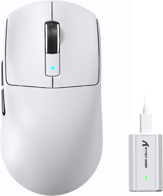 ATTACK SHARK R6 Wireless 8KHz Gaming Mouse, SUPERLIGHT 39g, Nordic 52840 MCU, PixArt PAW3950MAX Gaming Sensor, BT/2.4G /Wired, Adjustable DPI 42000, Optical Microswitches (100M Clicks), PC/Mac (White)