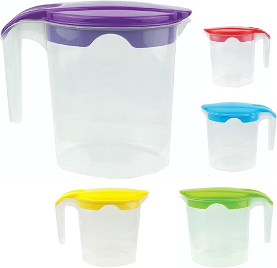 4 x Plastic Jug 1 Litre Fridge Door Water Jug - Milk Storage Contanier Pitcher Juice Jugs with Lid (Set-4)