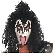 KISS Demon Gene Simmons Costume Wig for Adults - Men's 70s 80s Long Black Curly Wavy Rockstar Costume Wigs