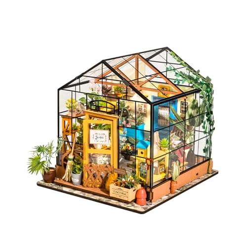 Rowood Miniature House Kit, DIY Miniature Greenhouse Dollhouse Kits for Adults, Wooden Crafts for Adults, Gifts on Birthday Christmas - Cathys Flower House