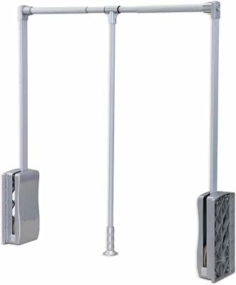Heavy Duty Pull Down Closet Rod, Extendable Wardrobe Lift Pull Down Closet Rod, Aluminium Retractable Cabinet Rail Lifter Clothes Hanger Liftable Clothing Finishing Rack, Adjustable WidthSilver,510-6