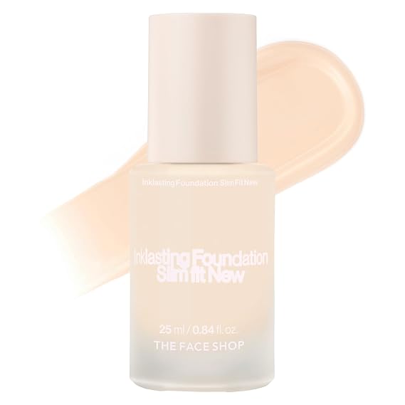 THE FACE SHOP Ink Lasting Liquid Foundation, Full Coverage, 72Hour Wear SemiMatte Finish, Makeup with Bakuchiol, C110 Apricot Beige, 0.84 Fl. Oz.