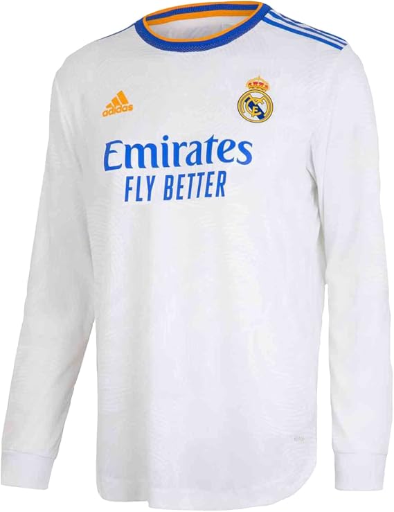 adidas Real Madrid Men's Authentic Long Sleeve Home Jersey (US, Alpha, Large, Regular, Regular, Polyester) White