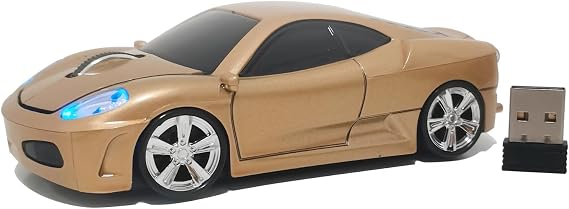 Wireless Car Mouse, Sport Car Shaped Mouse Mice for Computer, Laptop, PC, Mac with LED Light (Gold)