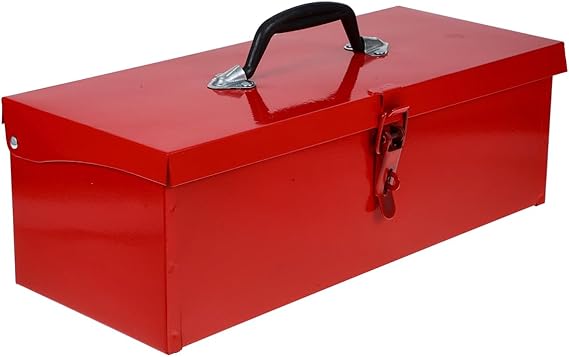 DOITOOL Red Metal Tool Box Iron Sheet Tool Box Metal Toolbox Red Tool Storage Case Lockable, Multi-function Tool Organizer, 15.3X6.2X5.1inch