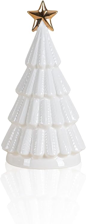 [marka] Dekoratif Led Işıklı Yılbaşı Ağacı Beyaz 8x8x14 cm