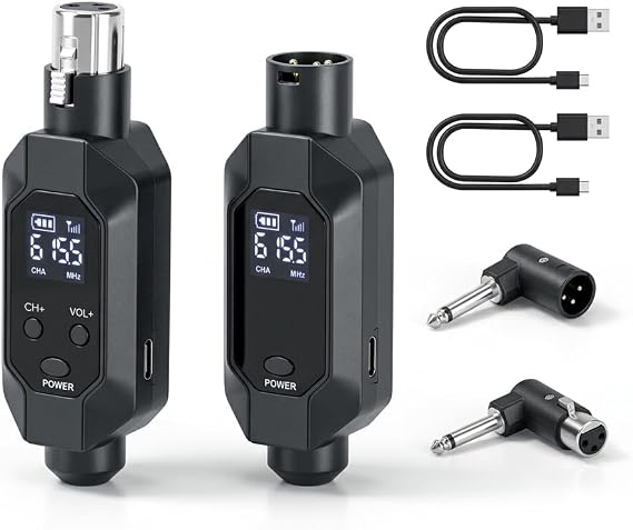 Wireless XLR Microphone Transmitter, 2.4G Auto Noise Reduction, Rechargeable Bluetooth Adapter for Professional Mics
