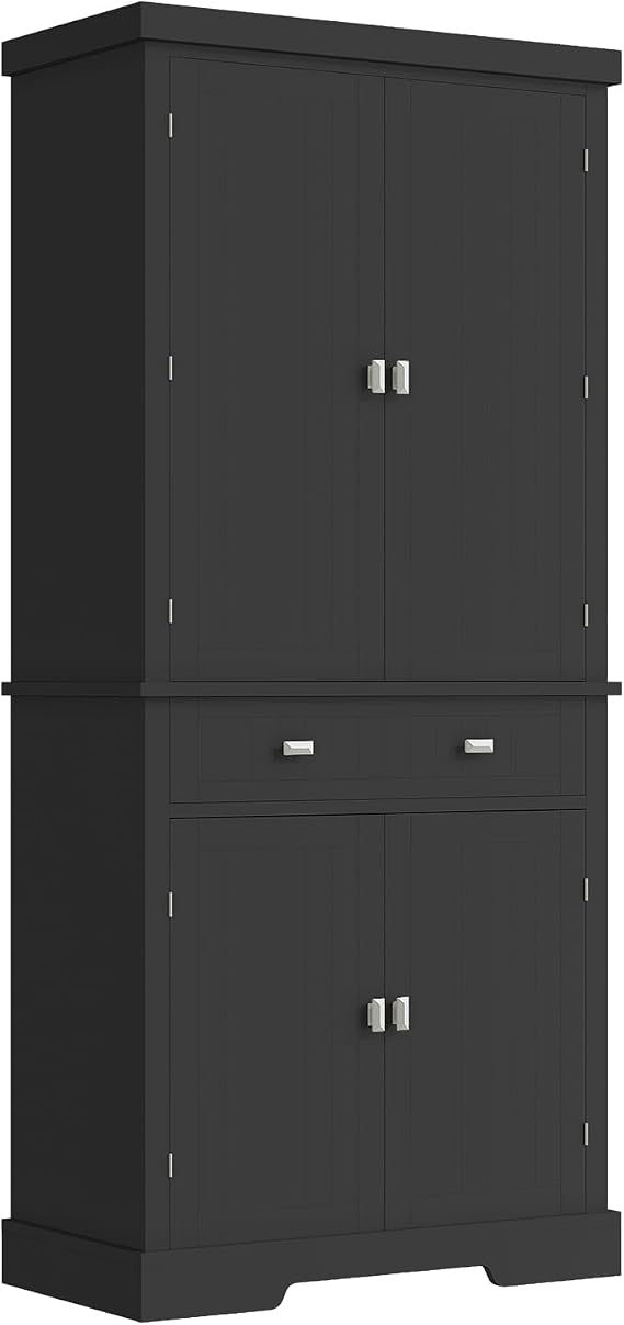 Kitchen Pantry Storage Cabinet, 72 Inches Freestanding Food Pantry Cabinet with Drawer, Modern Wood Cupboard with 6 Door Shelves and 4 Adjustable Shelves for Ding Room, White