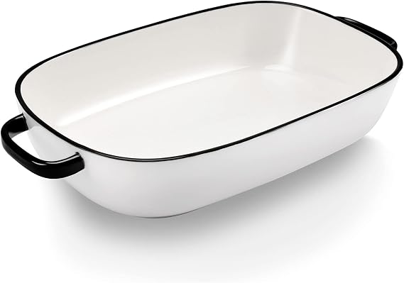 6 Quart Large Rectangular Baking Dish, 16x11 Inches Ceramic Baking Pan Serving Bakeware for Cooking, Safe for Oven Microwave Refrigerator Disinfection Cabinet and Dishwasher,White