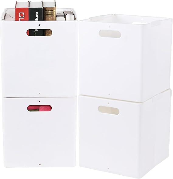 Yuright 32 L Collapsible Storage Cubes, 4 Pack Plastic Cube Boxes, White