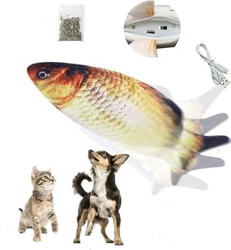 Electric Floppy Fish Dog Cat Toy USB Charged Moving Cat Kicker Fish Toy Moving Tail With Catnip Realistic Flopping Fish Pet Toy Plush Interactive Wiggle Fish Toy for Cats Small Dogs, Machine-Washable
