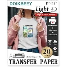 Heat Transfer Paper 20 Sheets, 11" X 17" Iron On Transfer Paper for Light T Shirts & Fabric Printable HTV Heat Transfer Vinyl for Inkjet Printer