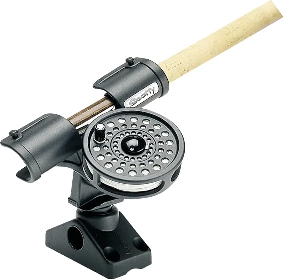 Scotty #265 Fly Rod Holder w/ #241 Side Deck Mount, Black, Small | Fishing Accessory, Fly Fishing, Heavy-Duty Nylon, 360 Degree Rotation