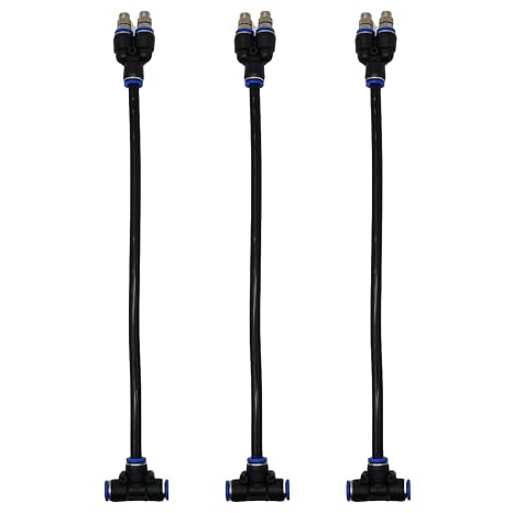 VIKKSAER 3 Pack 2 Way Brass Misting Nozzles Tee, w/ 13 in Length Built in Hose for Outdoor Watering System, Adjustable 360 Rotation Spray Heads, Water Mister Nozzles Thread Sprayer 0.043 in (1.1 mm)