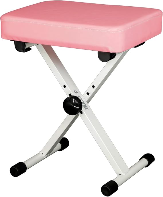 5 CORE Keyboard Bench 3 Inch Padded Seat Adjustable Piano Stool X-Style 20.5 Inch Height Collapsible Heavy Duty Musicians Chair with Non Slip Base for Studio Stage Pink