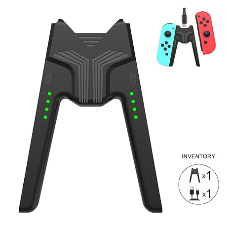 Joycon Charging Grip for Nintendo Switch, Switch Controller Holder for Switch Joy Con and 3rd party controller, Portable V-Shaped Switch Joy-Con Controller Charger with Indicators, Black