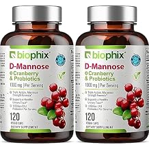 biophix D-Mannose 1000mg Capsules with Cranberry & Probiotics - D Mannose Supplements for Women - D-Mannose Pills for Urinary Tract & Bladder Health Support - Digestive Well-Being - 120 Vcaps 2 Pack