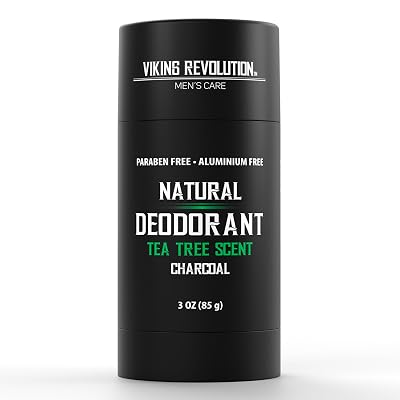 Viking Revolution Tea Tree Deodorant for Men - Natural Deodorant for Men Charcoal Deodorant Men with Shea Butter, Coconut Oil, Baking Soda, Beeswax - Mens Deodorant Aluminum Free 3oz