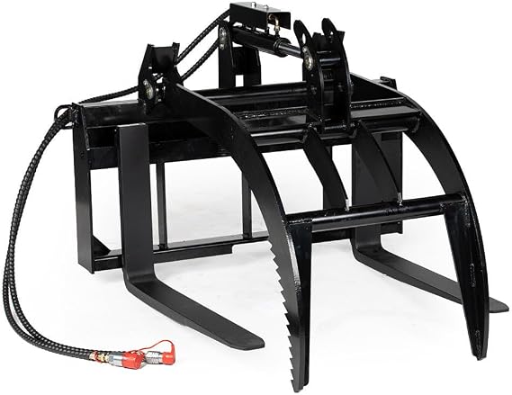 Titan Attachments Hydraulic Skid Steer Pallet Fork Grapple Attachment V2, 1/2in Thick Steel Frame, Quick Tach Mounting System