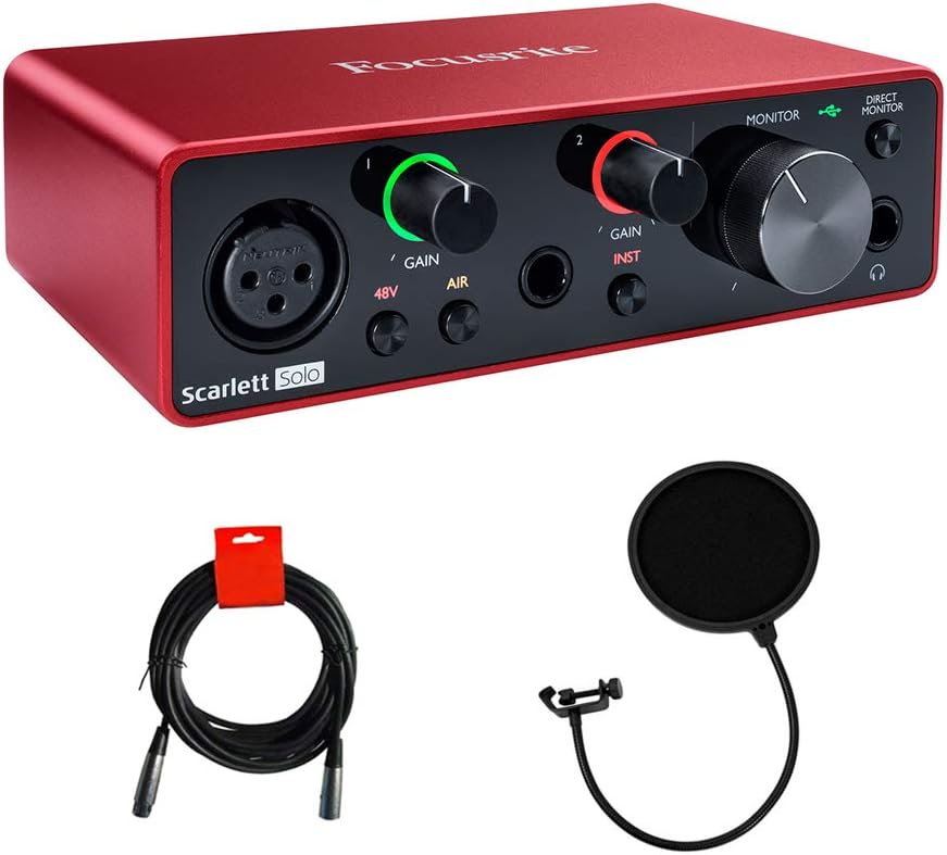 Focusrite Scarlett Solo USB Audio Interface 3rd Generation Pop Filter & XLR-XLR Cable Bundle