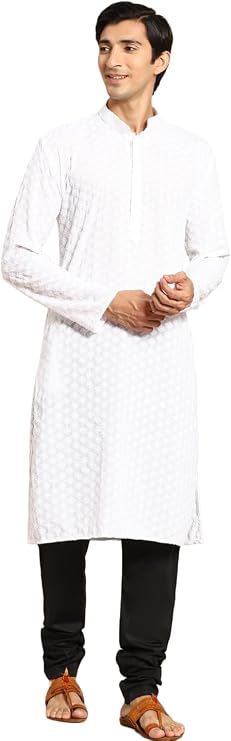 Men's Designer Chikankari Embroidered Kurta with Churidar Set (SQR) |21 Options|