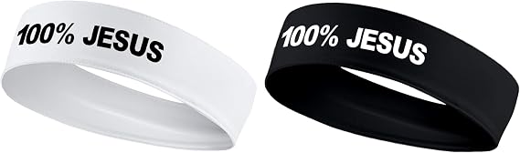 100% Jesus Sports Head Stretch Headband Soccer Futbol Football White Black Athletics Fitness - Sweatband Headwrap Fan Gear Merch Ninja Bandana Bandera Moisture Wicking White Black Gold Silver